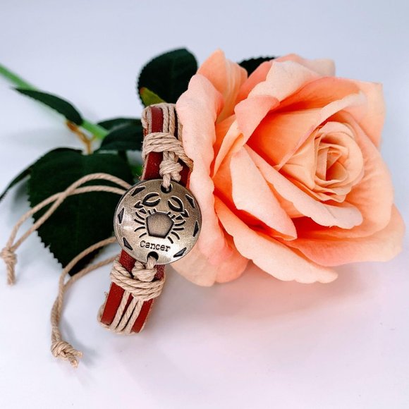 Zodiac Sign Cancer Bracelet Rustic Vintage Leather - Picture 5 of 5